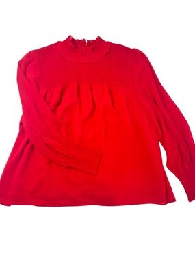 Ann Taylor Red Chiffon Shirred Smocked Blouse with Long Sleeves XXL